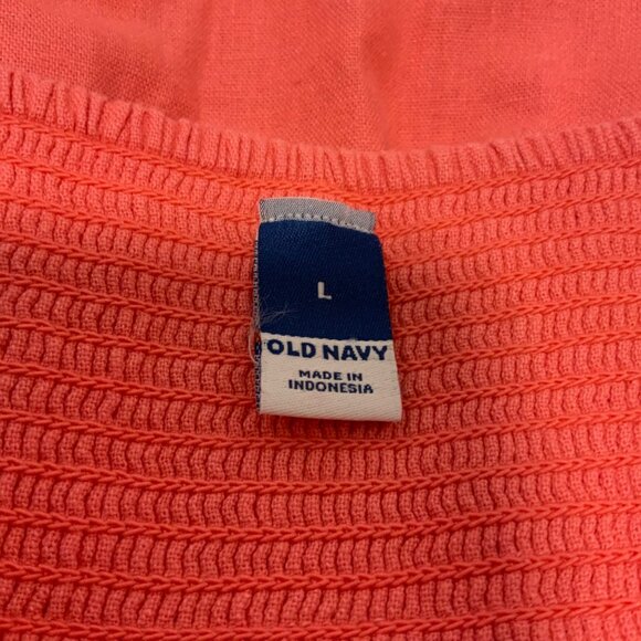 Old Navy Coral Pink V Neck Smocked Back Linen Blend Dress Large - Picture 11 of 12